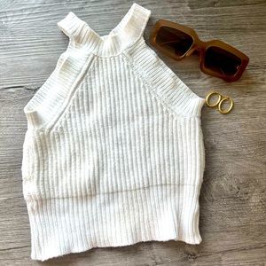 Brandy Melville White Ribbed Crop Tank Top
